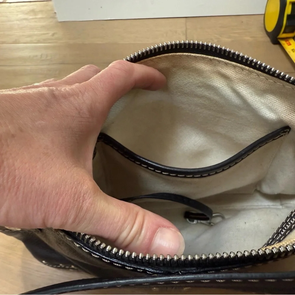 MICHAEL Michael Kors Black Studded Leather Shoulder Bag with Zippered Closure - Picture 12 of 16